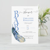 BLAUE FEATHER BOY BABY SHOWER Einladung (Stehend Vorderseite)