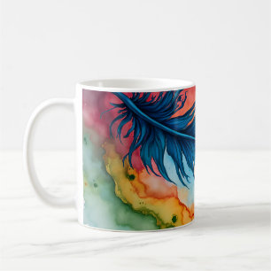 blaue Feder Aquarellmalerei Kaffeetasse