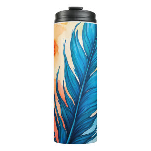 blaue Feder Aquarellmalerei Thermosbecher