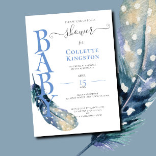 Blaue Feder, Einladung zur Babyparty für einen Jun