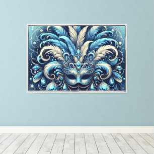 Blaue Feder-Maskenballmasken-Illustration Leinwanddruck