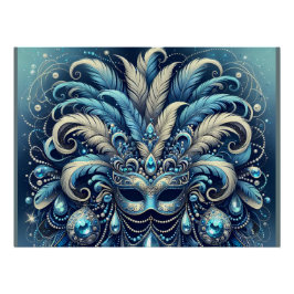 Blaue Feder-Maskenballmasken-Illustration Poster