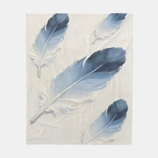 Blaue Feder Weiche Ästhetik Moderne Küste Fleecedecke (Vorderseite)