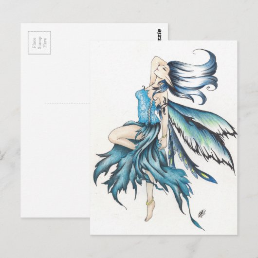 blaue Fee Postkarte (Vorne/Hinten)