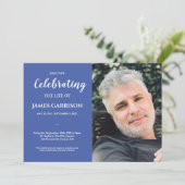 Blaue Feier des Lebens mit Beerdigung des Fotos Einladung (Stehend Vorderseite)