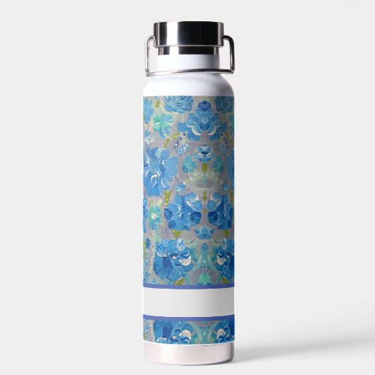 Blaue Feier Floral Custom Water Flasche (Rückseite)