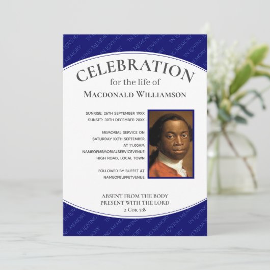 Blaue FEIERUNG: Gedenkfeier für das Foto Einladung (Stehend Vorderseite)