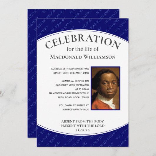 Blaue FEIERUNG: Gedenkfeier für das Foto Einladung (Vorne/Hinten)