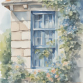 Blaue Fenstersteinmauer Cottage Reben Aufkleber (Vorderseite)