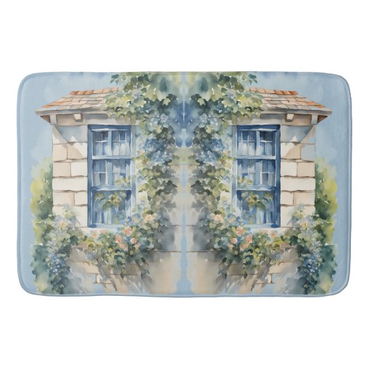 Blaue Fenstersteinmauer Cottage Reben Badematte (Vorderseite)