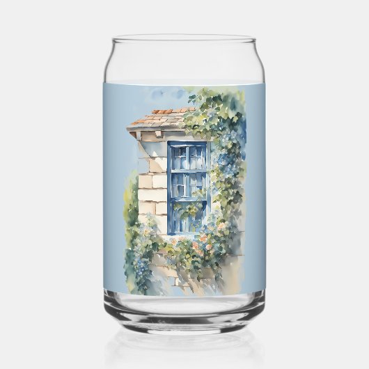 Blaue Fenstersteinmauer Cottage Reben Dosenglas (Vorderseite)