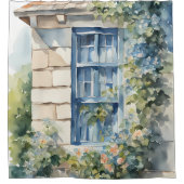 Blaue Fenstersteinmauer Cottage Reben Duschvorhang (Vorderseite)