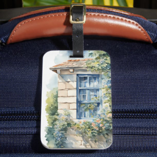 Blaue Fenstersteinmauer Cottage Reben Gepäckanhänger