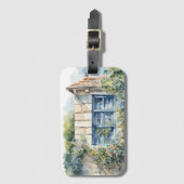 Blaue Fenstersteinmauer Cottage Reben Gepäckanhänger (Vorderseite Vertikal)