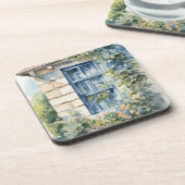 Blaue Fenstersteinmauer Cottage Reben Getränkeuntersetzer (Linke Seite)