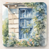 Blaue Fenstersteinmauer Cottage Reben Getränkeuntersetzer (Vorderseite)