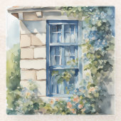 Blaue Fenstersteinmauer Cottage Reben Glasuntersetzer (Vorderseite)