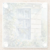 Blaue Fenstersteinmauer Cottage Reben Glasuntersetzer (Rückseite)
