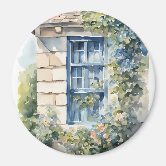 Blaue Fenstersteinmauer Cottage Reben Magnet (Vorne)
