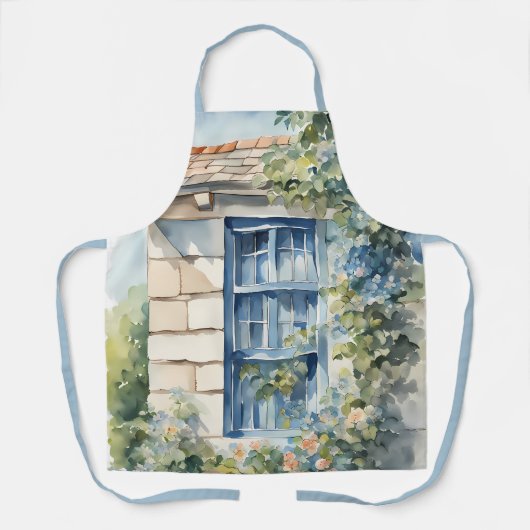 Blaue Fenstersteinmauer Cottage Reben Schürze (Vorderseite)