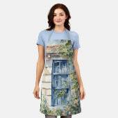 Blaue Fenstersteinmauer Cottage Reben Schürze (Getragen)