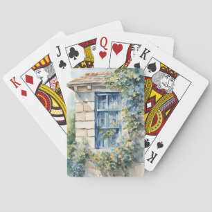 Blaue Fenstersteinmauer Cottage Reben Spielkarten