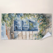 Blaue Fenstersteinmauer Cottage Reben Strandtuch (Vorderseite)