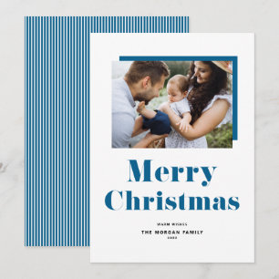 Blaue Festliche Fette Typografie Weihnachtsfoto Feiertagskarte