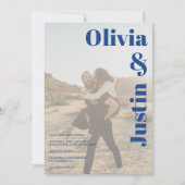 Blaue fette Namen 2 Fotos Qr Code Hochzeit Einladung (Vorderseite)