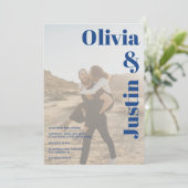 Blaue fette Namen 2 Fotos Qr Code Hochzeit Einladung (Stehend Vorderseite)