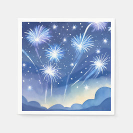 Blaue Feuerwerke | Feuerwerk-Feier Wasserfarbe Serviette