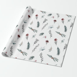 Blaue Fichte im Winter & Gewürzbeeren Weiß Geschenkpapier