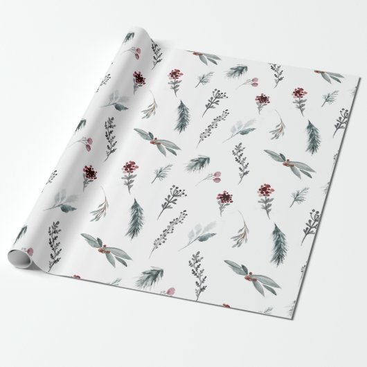 Blaue Fichte im Winter & Gewürzbeeren Weiß Geschenkpapier (Ungerollt)