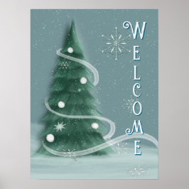 Blaue Fichten-Weihnachtsbaum-Willkommen Poster