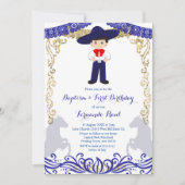 Blaue Fiesta-Taufe und Geburtstag Einladung (Vorderseite)