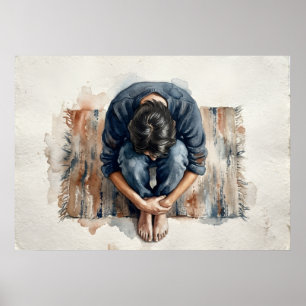 Blaue Figur Emotionale Aquarellposter Poster