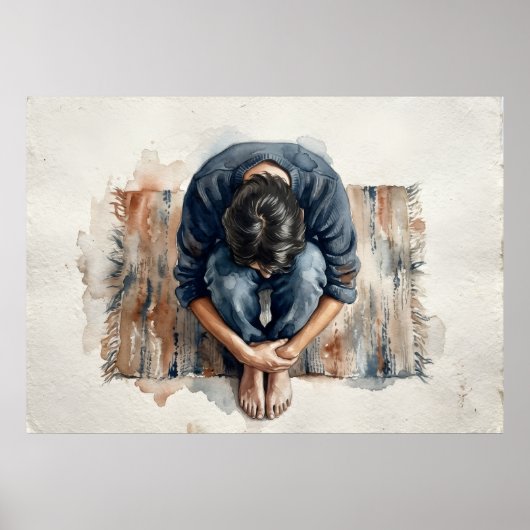 Blaue Figur Emotionale Aquarellposter Poster (Vorne)
