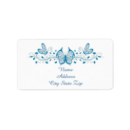 Blaue filigrane Schmetterlinge und Blume Adressaufkleber