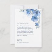 Blaue Fine Art Blumen Hochzeit Danke Karte (Rückseite)