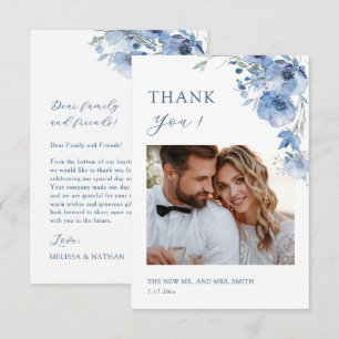Blaue Fine-Art-Blumen Hochzeit Danksagungskarte Dankeskarte