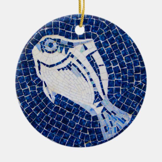Blaue Fisch-Mosaik-Verzierung Keramik Ornament (Vorne)