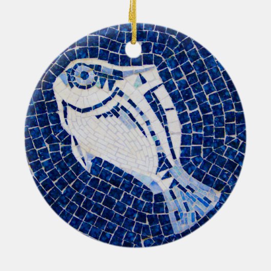 Blaue Fisch-Mosaik-Verzierung Keramik Ornament (Hinten)