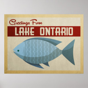 Blaue Fisch-Vintage Reise des Ontariosees Poster