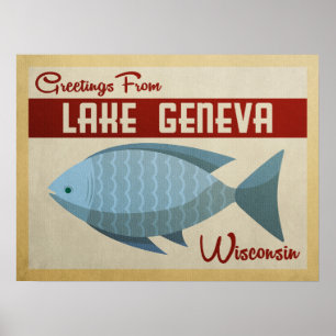 Blaue Fisch-Vintage Reise Genfersees Wisconsin Poster