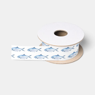 Blaue Fisch-Wasserfarbe Küste Satinband