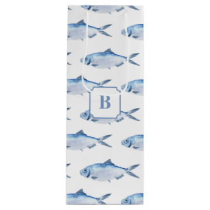 Blaue Fisch-Wasserfarbe Küstenstil Geschenktüte Für Weinflaschen