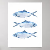 Blaue Fisch-Wasserfarbenkunst Poster (Vorne)
