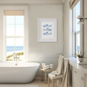 Blaue Fisch-Wasserfarbenkunst Poster