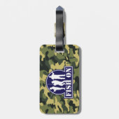 Blaue "Fische auf" Fischenlogo auf grüner Tarnung, Gepäckanhänger (Rückseite vertikal)