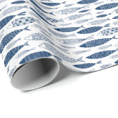 Blaue Fische Geschenkpapier (Rolleneckpunkt)